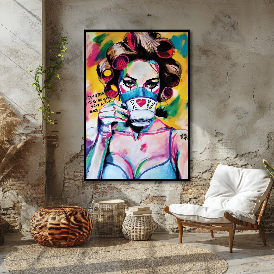 Quarantine Coffee Pandemic Pop Art Colorful Woman Portrait Inspirational Wall Art Ready To Hang - Image 4
