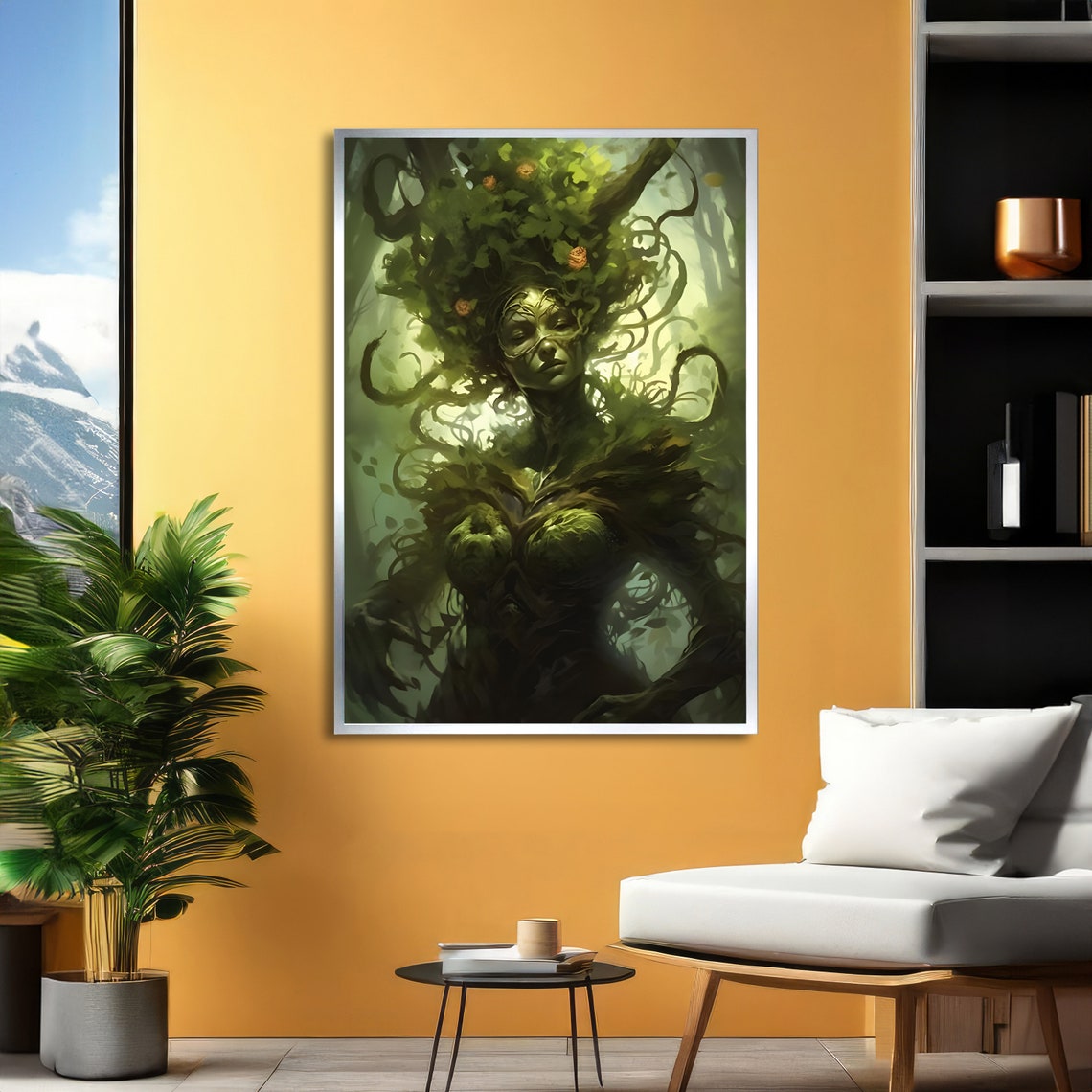 Dark Forest Guardian Tree Spirit Leafy Mystical Nature Art Poster - Image 2