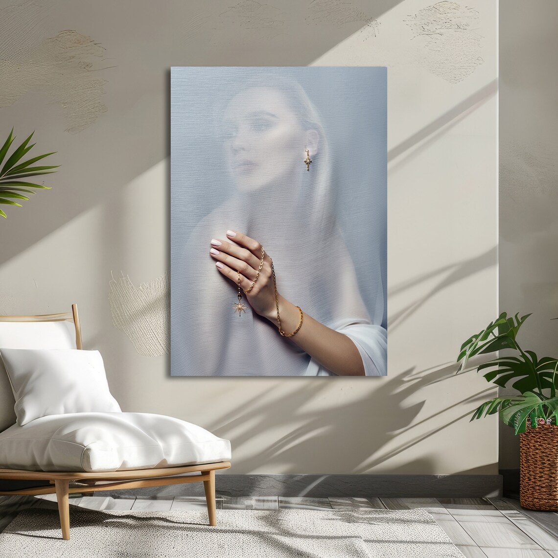 Mysterious Veiled Woman Gold Star Jewelry Elegant Fashion Poster - Image 5