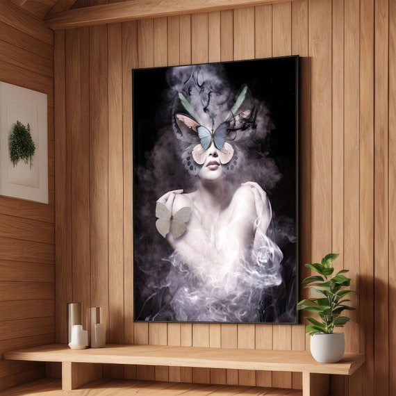 Ethereal Butterfly Woman Mystical Wall Art Surreal Butterfly Print Dreamy Wall Decor Ready To Hang