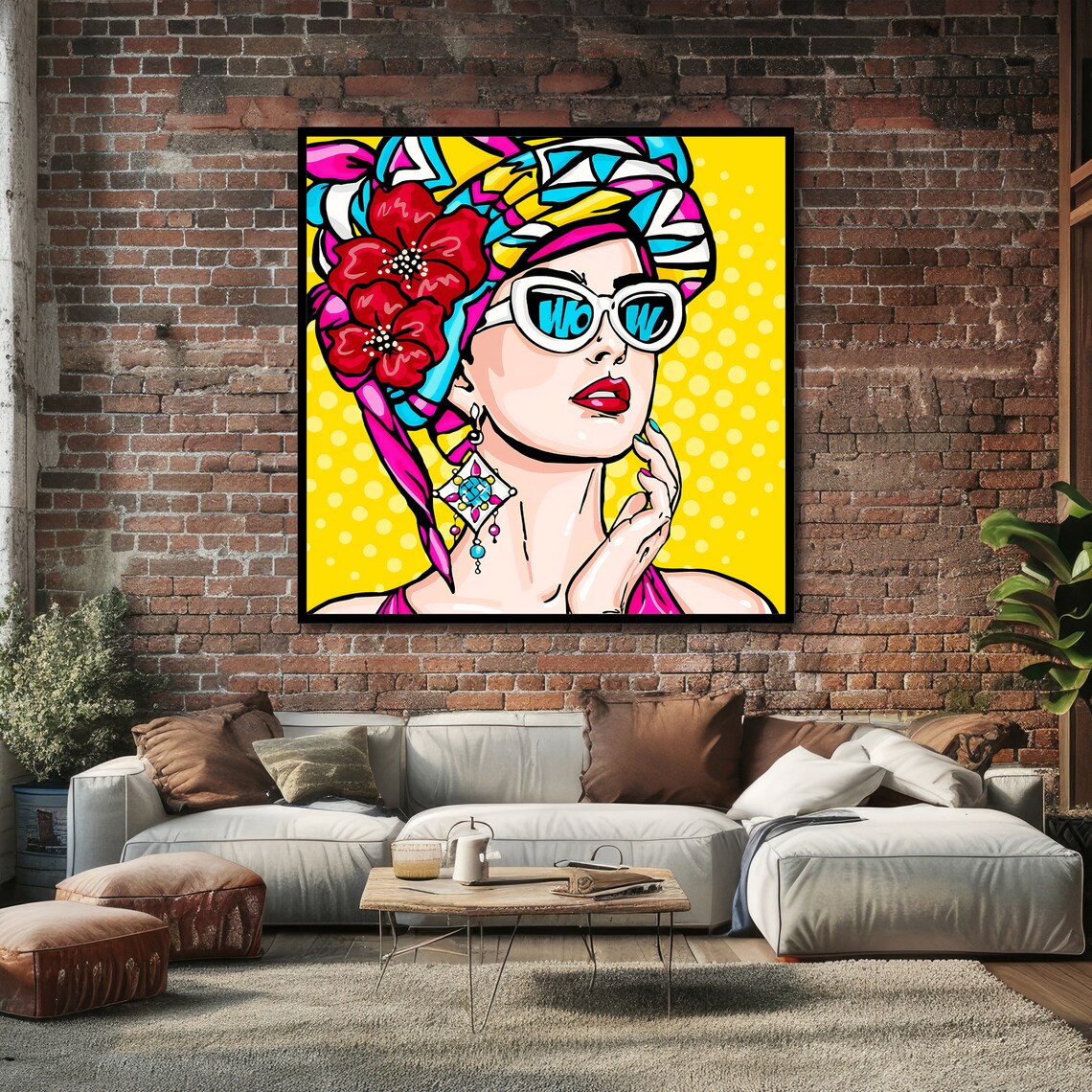 Pop Art Woman WOW Sunglasses Floral Headscarf Retro Beauty Poster - Image 4
