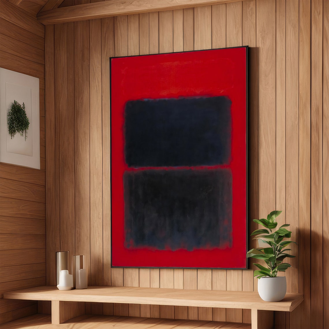 Bold Black on Crimson Red Rothko Style Abstract Color Poster