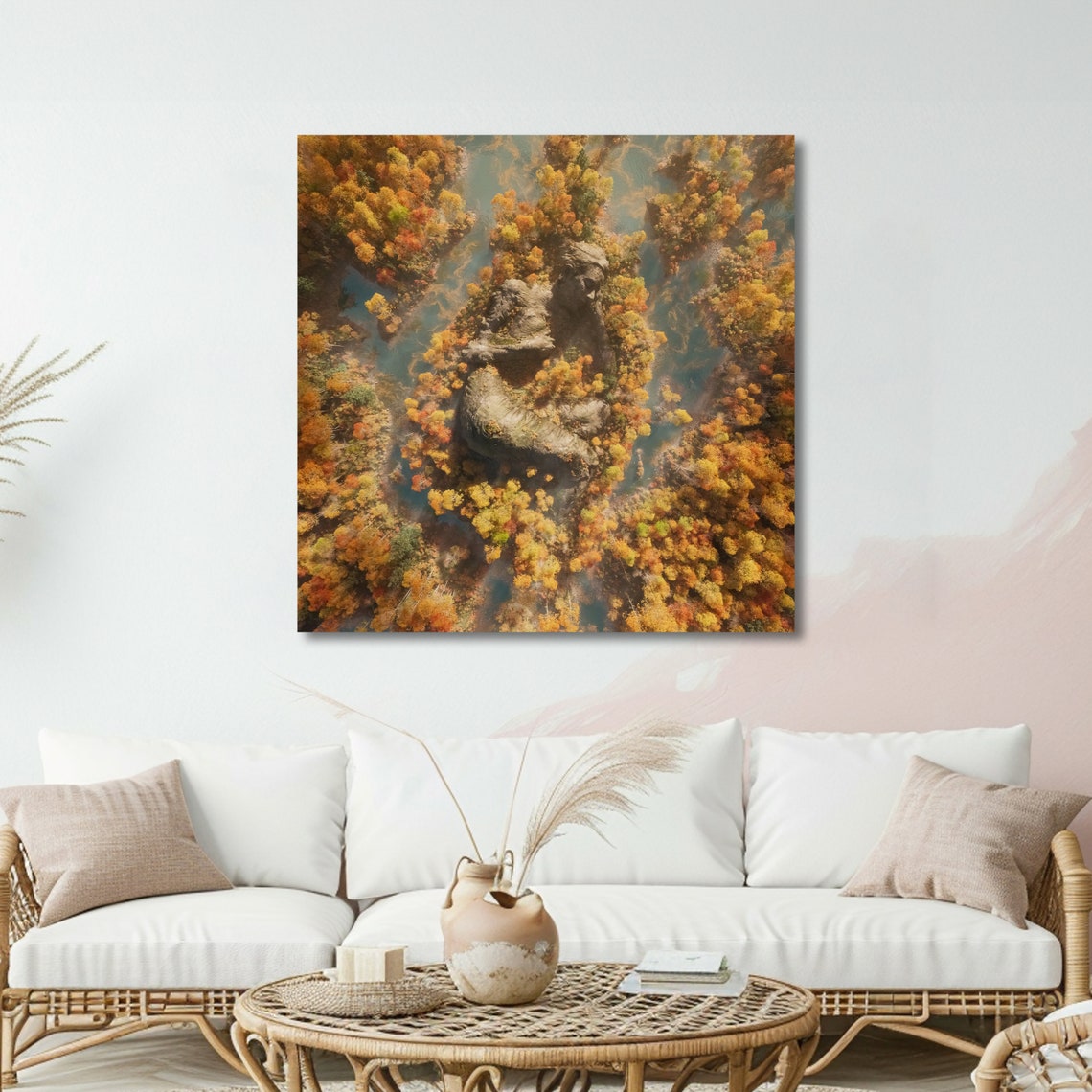 Aerial Autumn Forest Rock Formation Golden Canopy Art Poster - Image 5