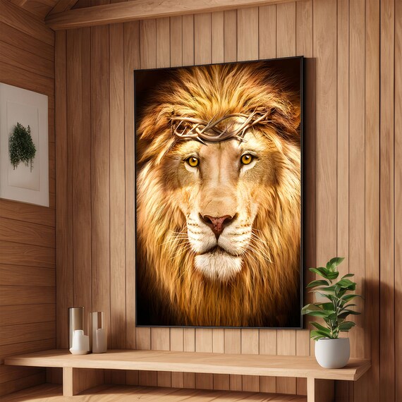 Lion of Judah Crowned with Thorns Majestic Religious Wall Poster