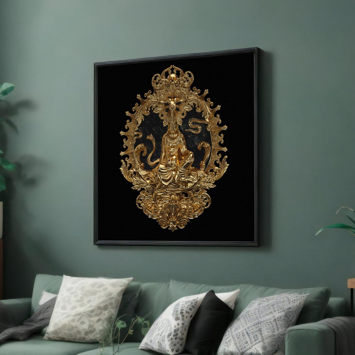 Ornate Golden Buddha Wall Art Intricate Gold Relief Luxurious Buddha Decor
