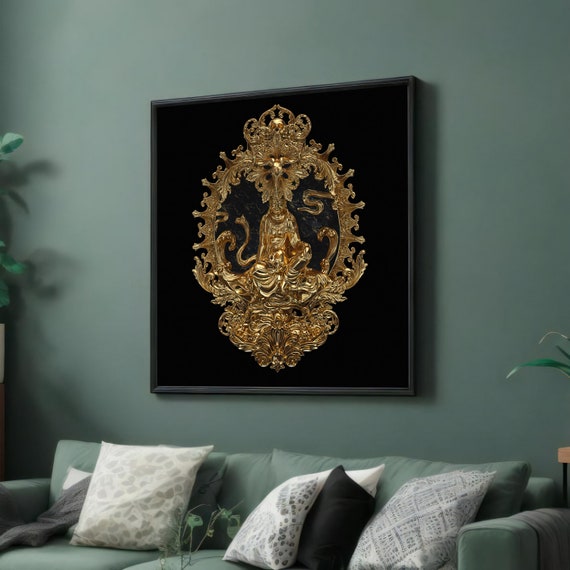 Ornate Golden Buddha Wall Art Intricate Gold Relief Luxurious Buddha Decor