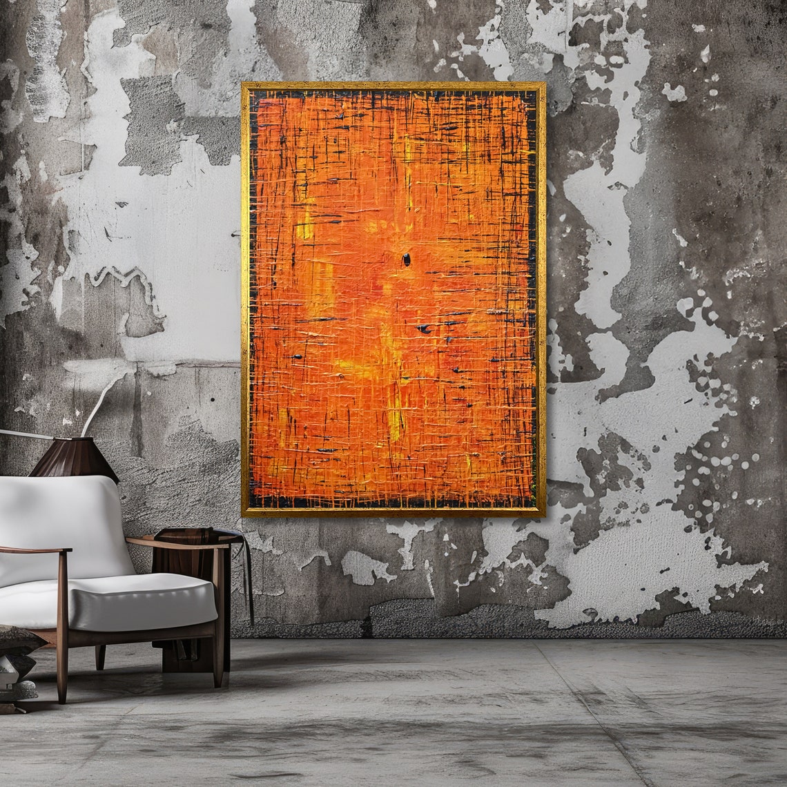 Vibrant Orange Abstract Crackle Texture with Black Frame Art Poster - Image 5