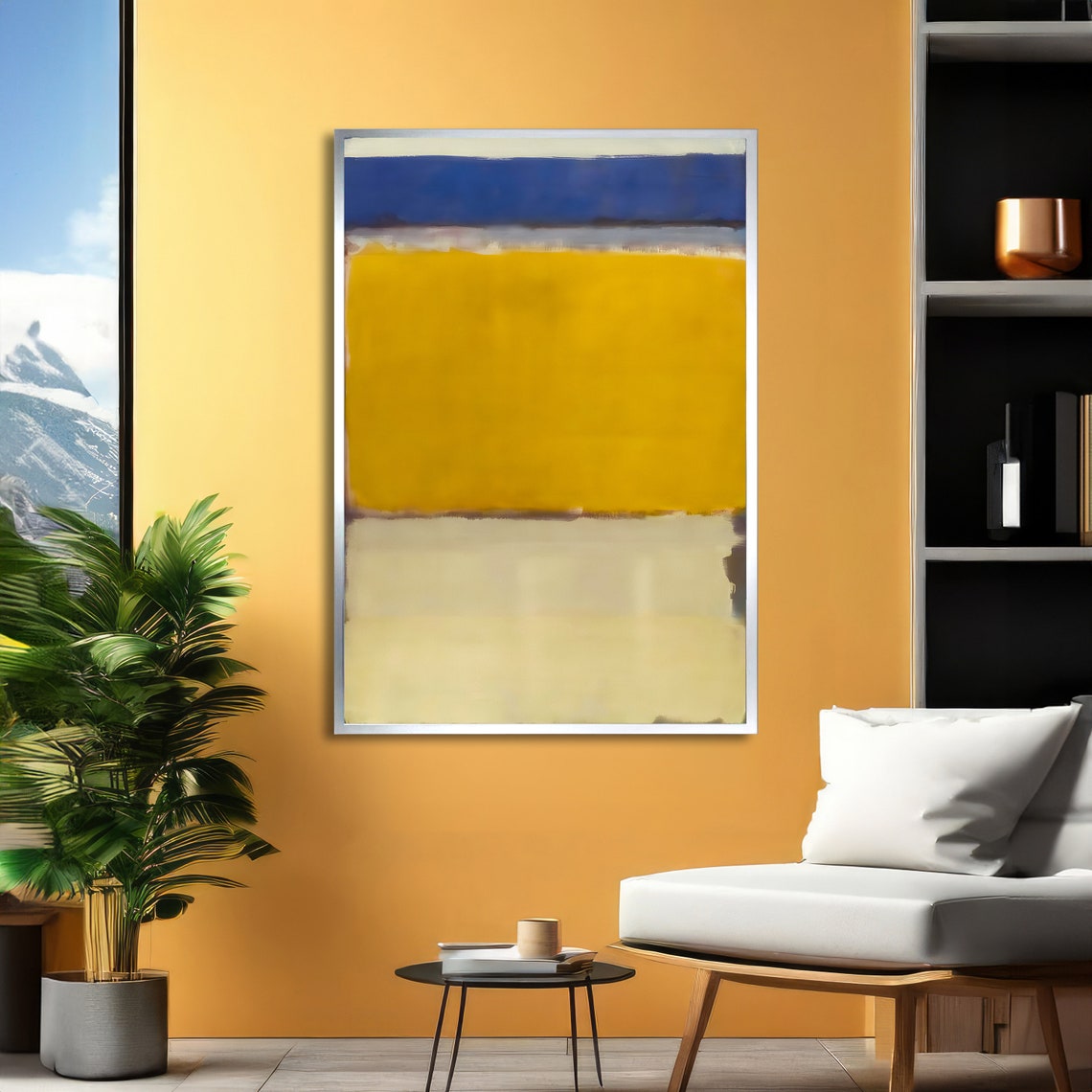 Radiant Golden Yellow Blue and Cream Rothko Style Abstract Poster - Image 2