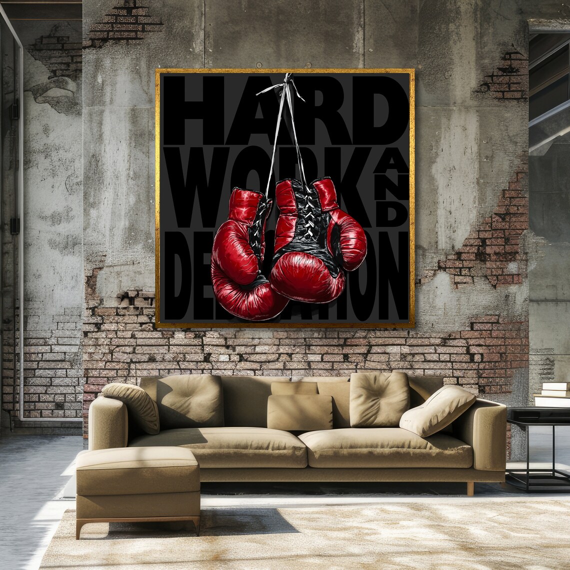 Hard Work and Dedication Quote With Red Boxing Gloves Motivational Art Poster - Image 6