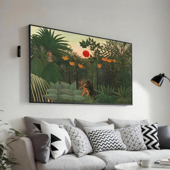 Exotic Jungle At Sunset Rousseau Art Print Primitivism Masterpiece Ready To Hang Decoration