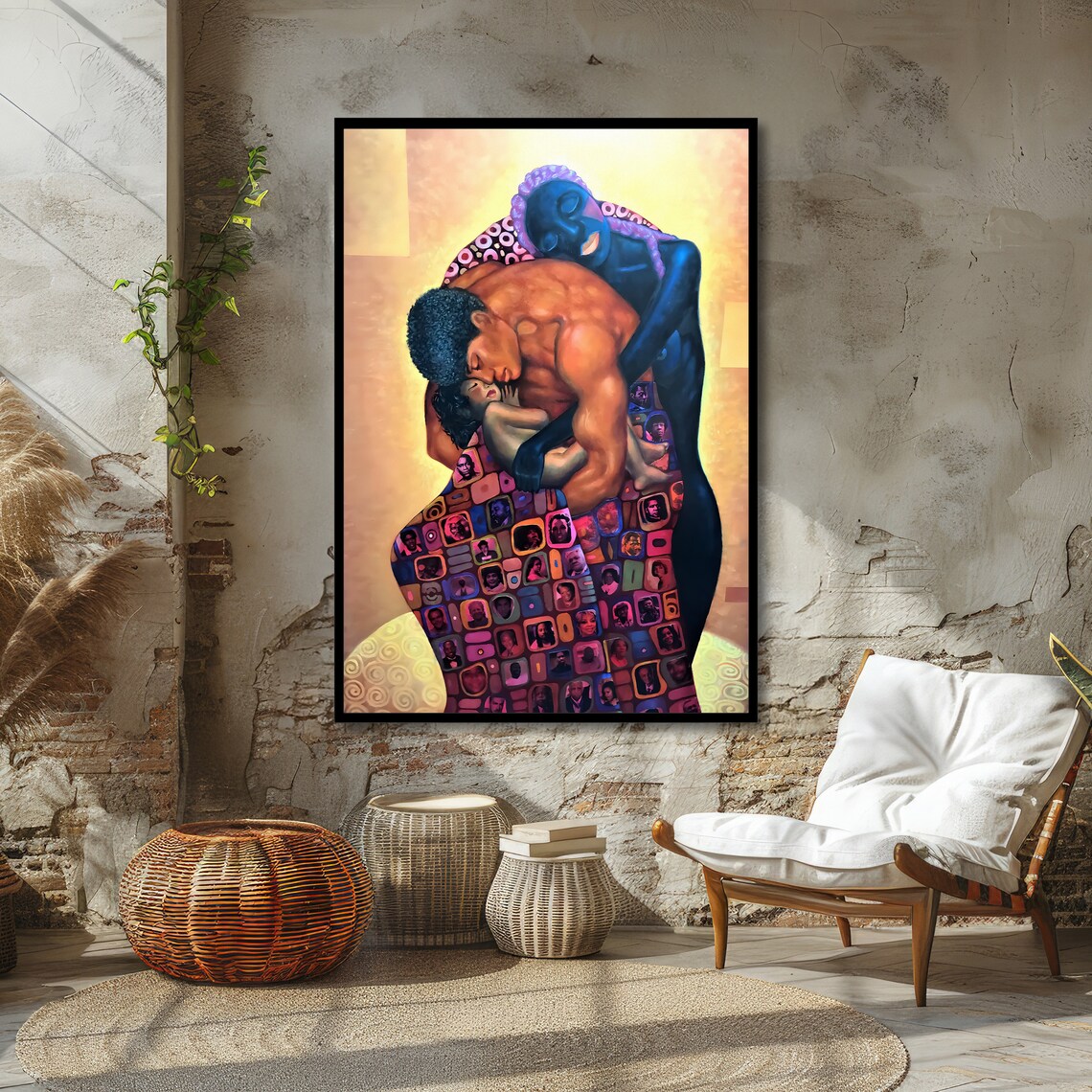 African Family Embrace Kiss Couple and Child Love Art Poster - Image 2
