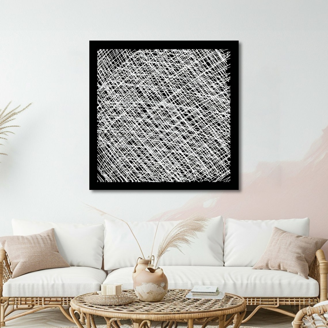 Web Weave Abstract Art Modern Geometric Wall Art Black And White Ready To Hang - Image 5