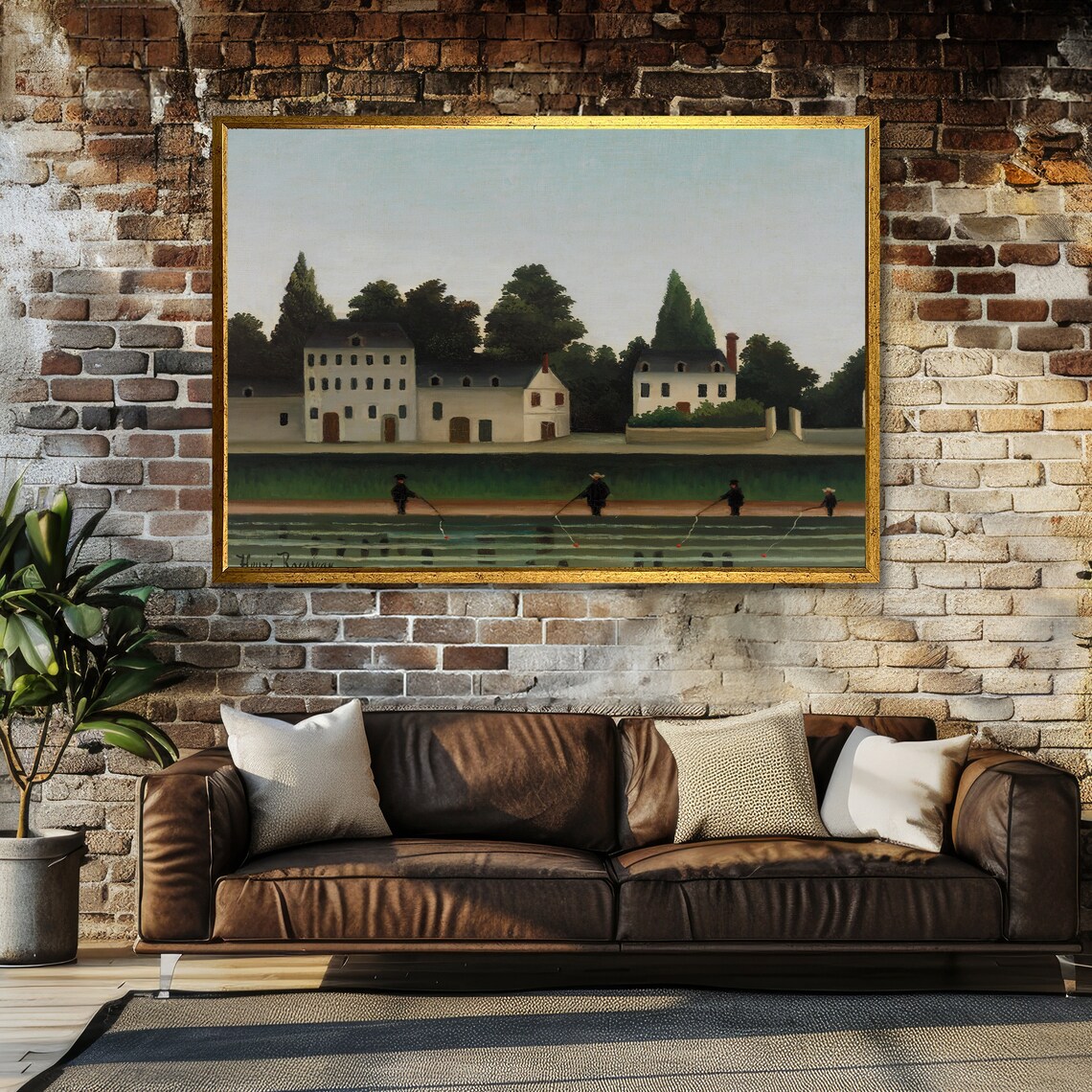 Rousseau Riverside Houses with Fishermen Calm River Scene Art Poster - Image 6
