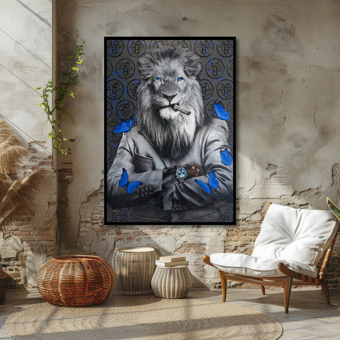 Sophisticated Lion Blue Eyed Lion Art Luxury Animal Portrait Wall Art Design Ready To Hang Decoration - Image 6