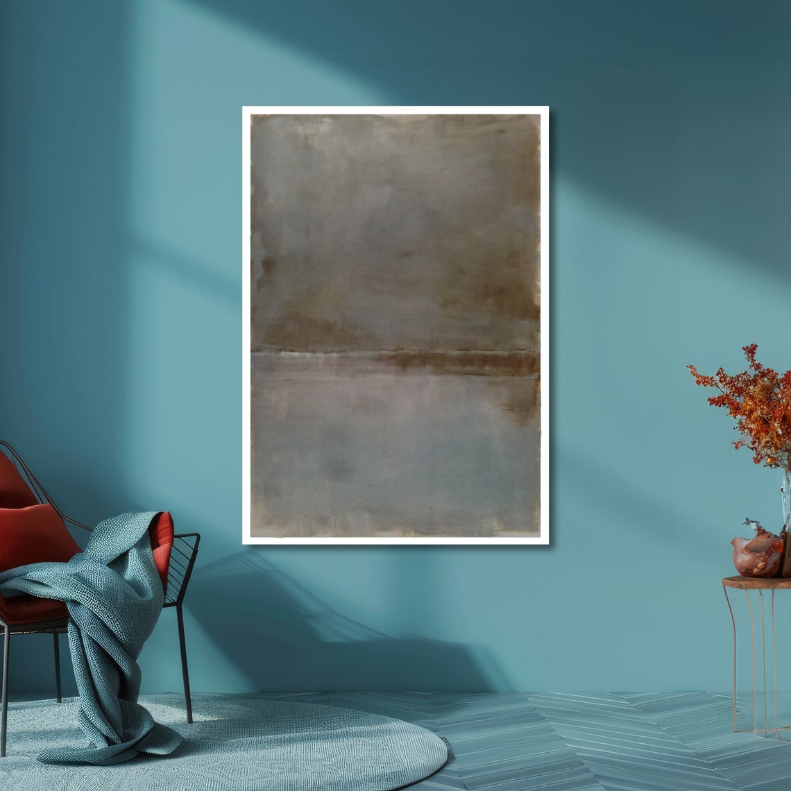 Gentle Soft Grey Brown and Blue Rothko Style Abstract Poster - Image 6