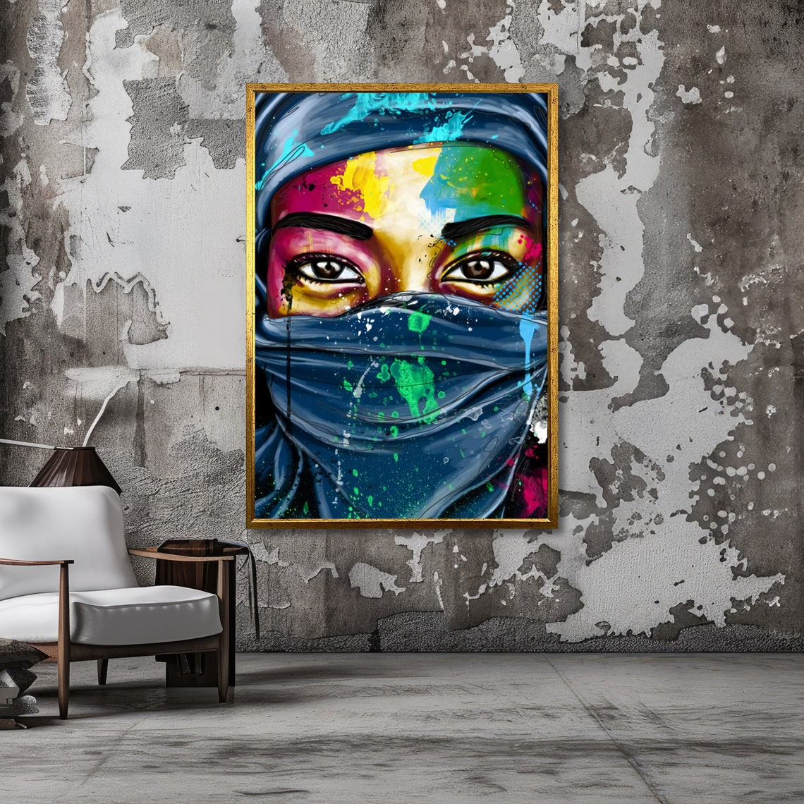 Veiled Woman Rainbow Eyes Graffiti Portrait Street Art Poster - Image 4