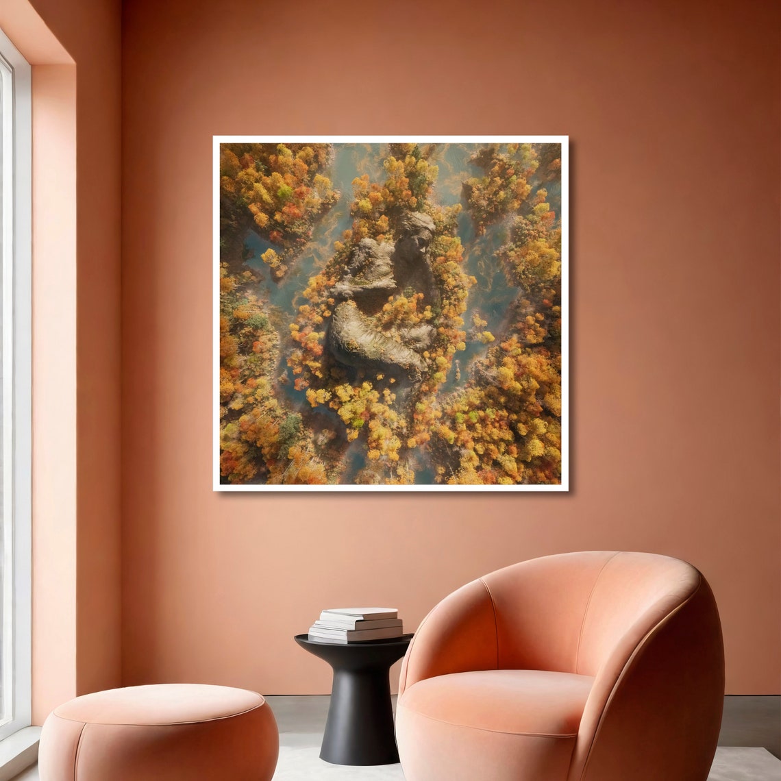 Aerial Autumn Forest Rock Formation Golden Canopy Art Poster - Image 6