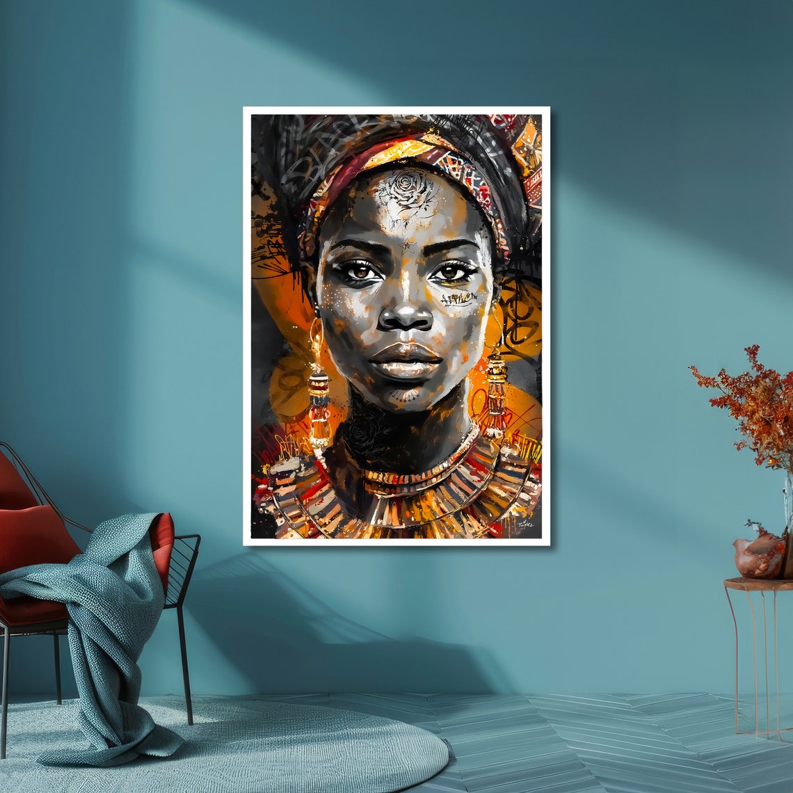 African Queen in Gold Headwrap Regal Portrait Modern Art Poster - Image 6