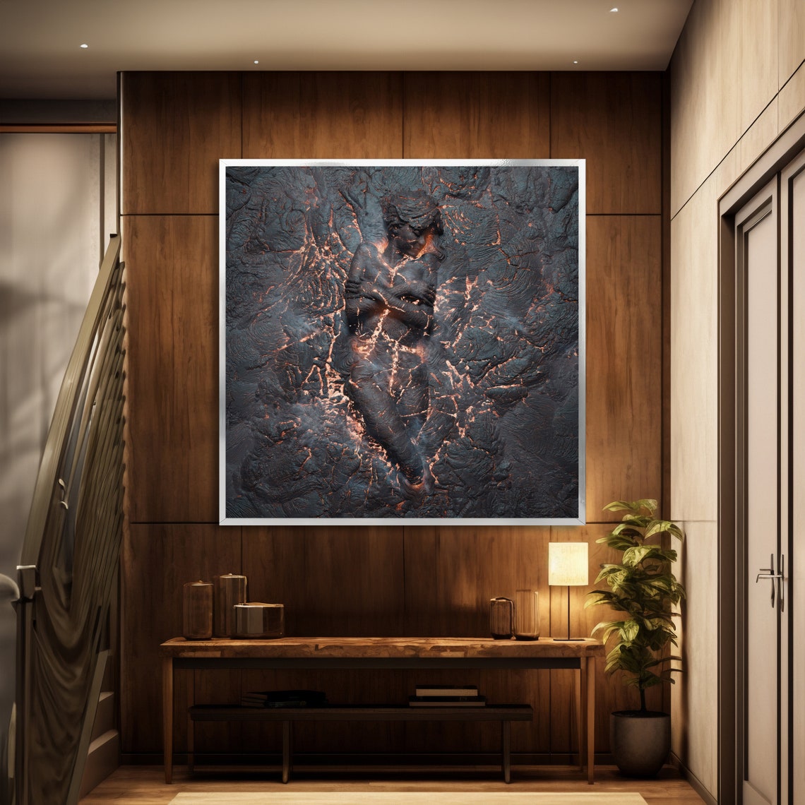 Molten Lava Embrace Couple Textured Dark Volcanic Rock Poster - Image 2