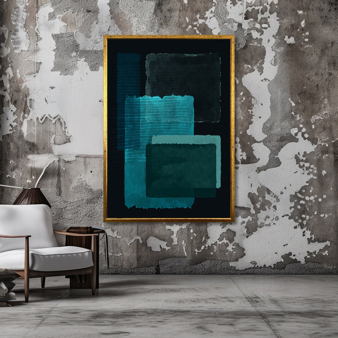 Deep Teal Rectangles on Black in Rothko Style Abstract Poster - Image 3