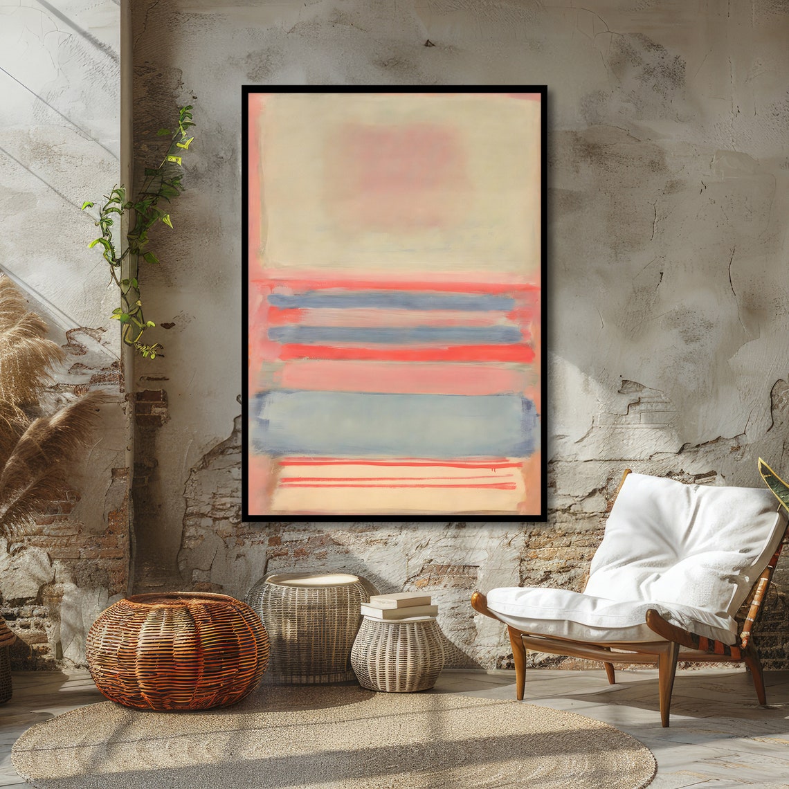 Soft Pastel Blush and Sky Stripes Rothko Style Abstract Poster - Image 5