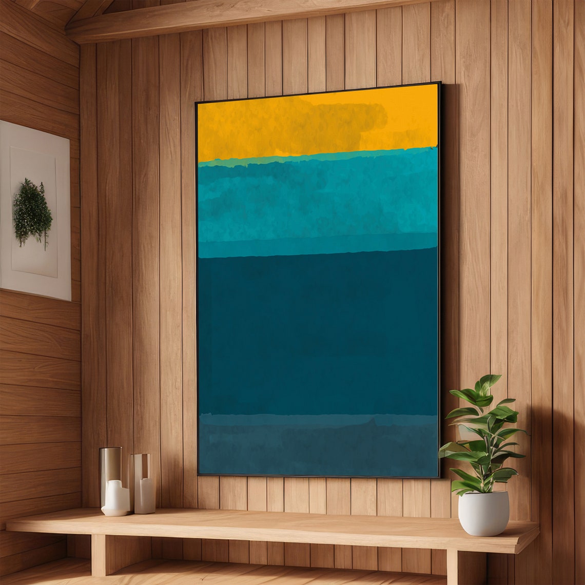 Golden Horizon Teal Blue Rothko-Inspired Abstract Art Poster