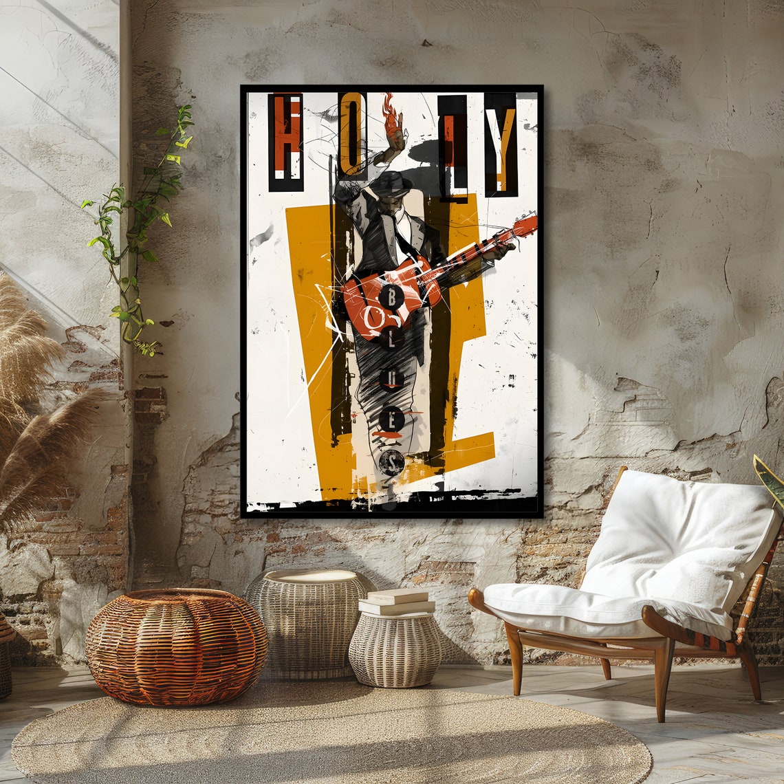 Holly Blues Graphic Music Poster Retro Guitar Player Art Deco Style - Image 5