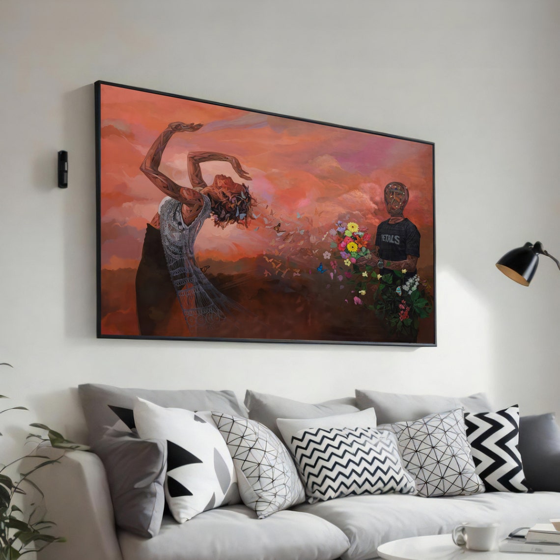Fading Embrace Couple Sunset Surreal Romantic Love Art Poster
