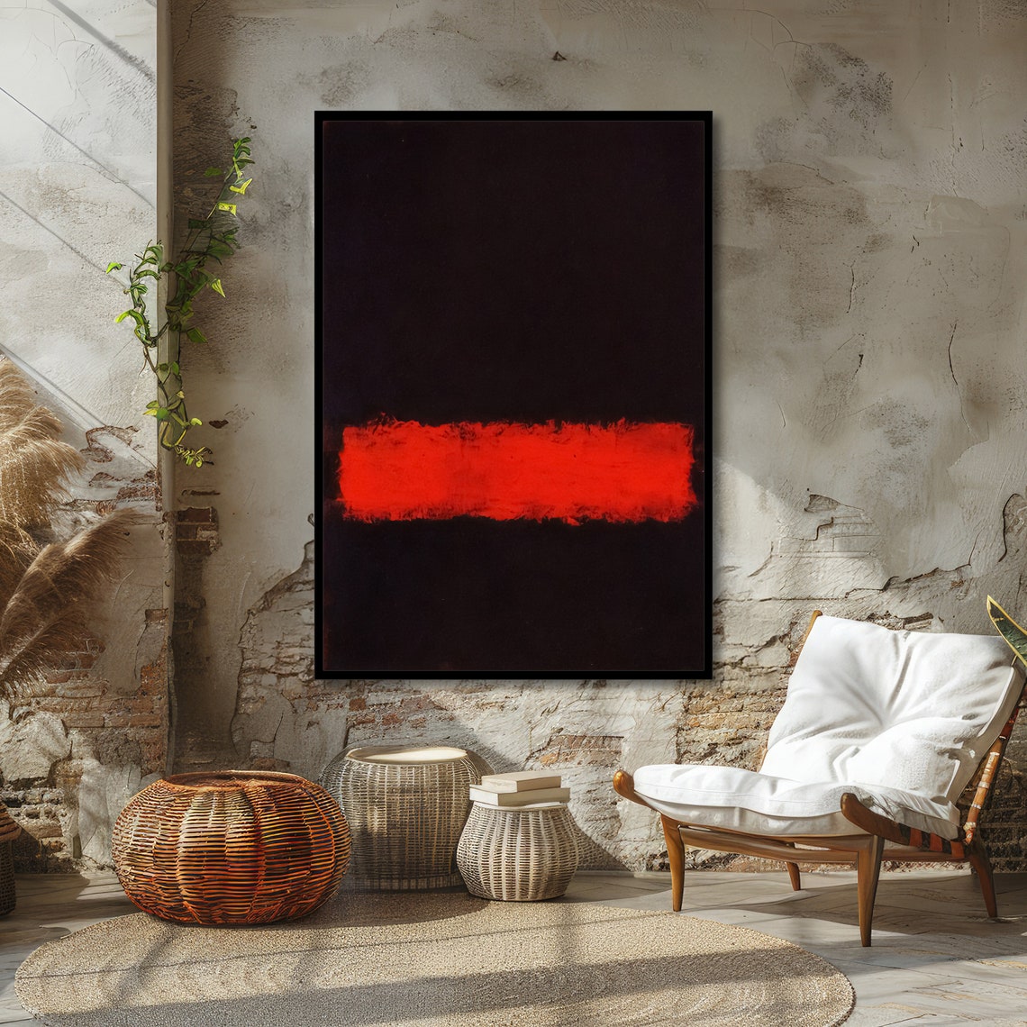 Glowing Red Band on Black Abstract Poster in Dramatic Rothko Style - Image 4