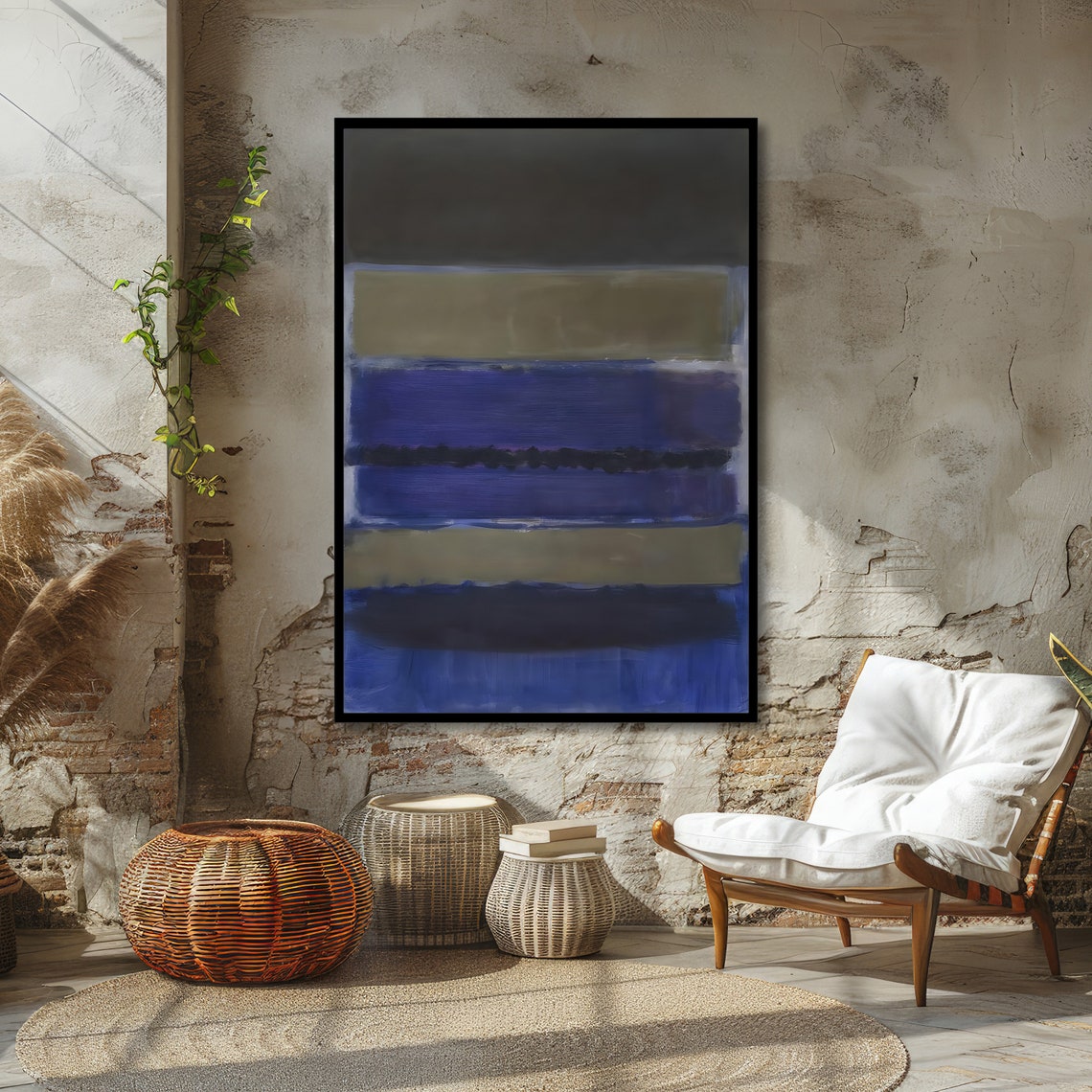 Blue and Gray Abstract Striped Color Field Modern Minimalist Poster - Image 4