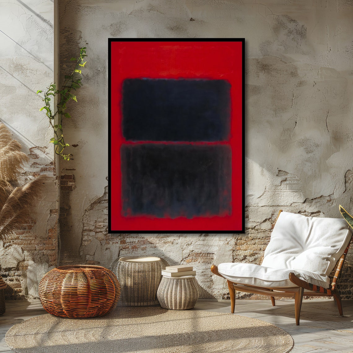 Bold Black on Crimson Red Rothko Style Abstract Color Poster - Image 5