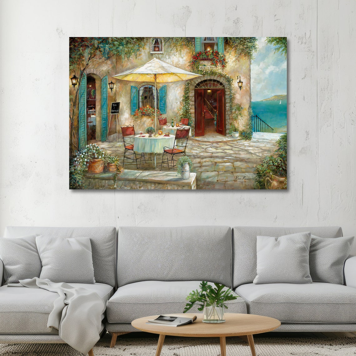 Mediterranean Seaside Cafe Terrace Turquoise View Art Poster - Image 2