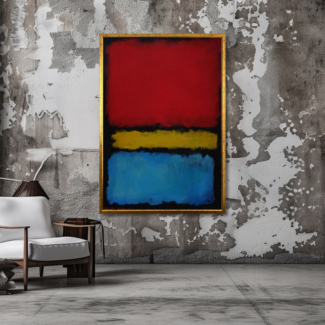 Bold Red Yellow and Blue Signed Abstract Poster in Rothko Style - Image 3