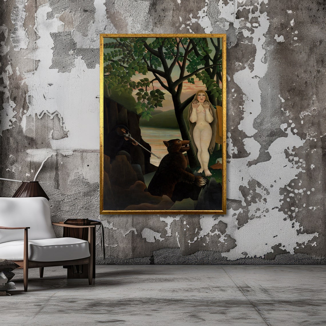 Rousseau Woman Standing in Jungle Beside Bear Naive Art Poster - Image 2