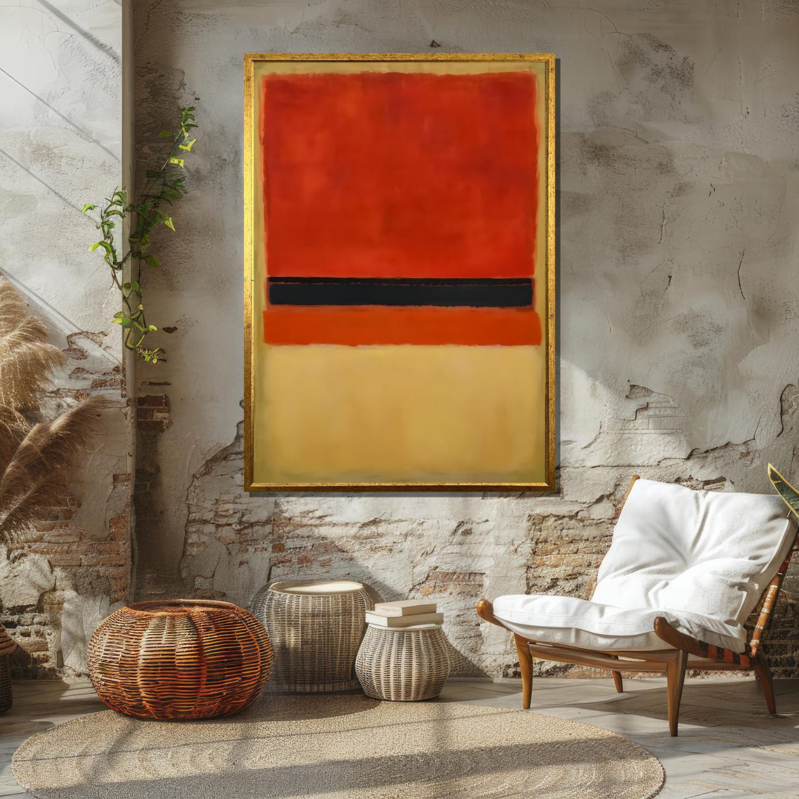 Abstract Expressionist Red Black and Yellow Color Fields Art Poster - Image 2