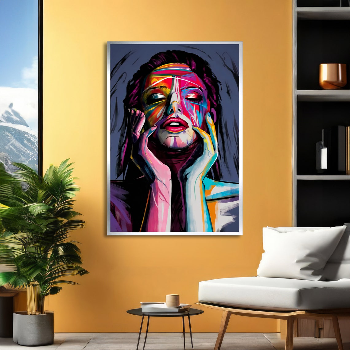 Colorful Abstract Woman Portrait Neon Expressionist Art Poster - Image 2