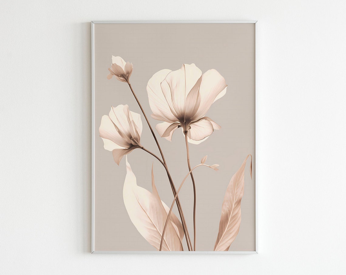 Cream Translucent Delicate Bloom Gray Background Botanical Poster