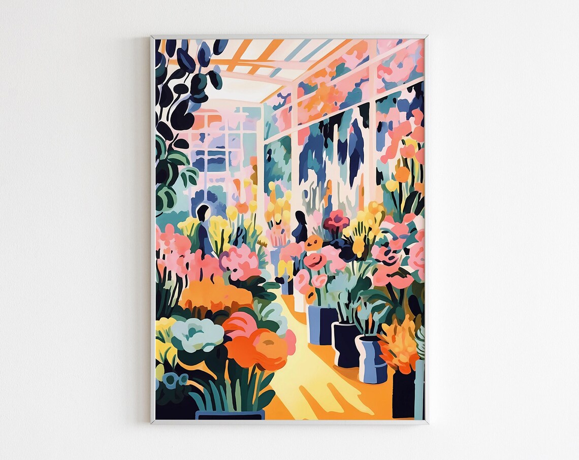 Colorful Abstract Bright Flower Shop Interior Botanical Art Poster