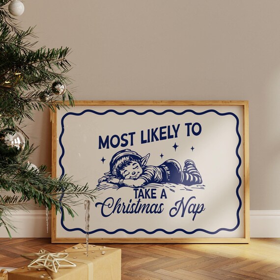 Most Likely To Take A Christmas Nap Sleeping Retro Elf Poster