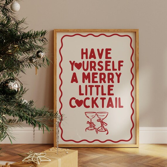 Have Yourself A Merry Little Cocktail Red Christmas Bar Poster