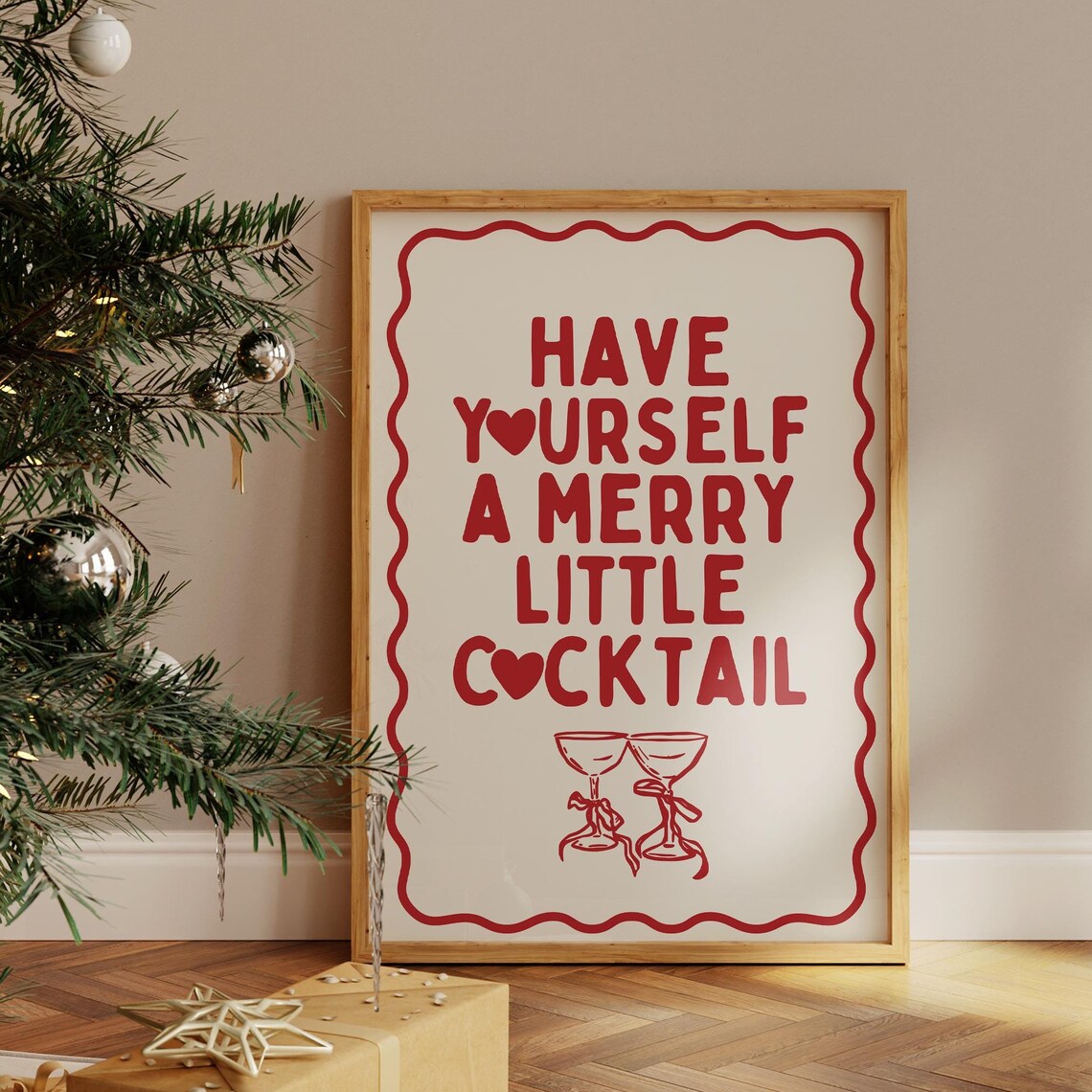 Have Yourself A Merry Little Cocktail Red Christmas Bar Poster
