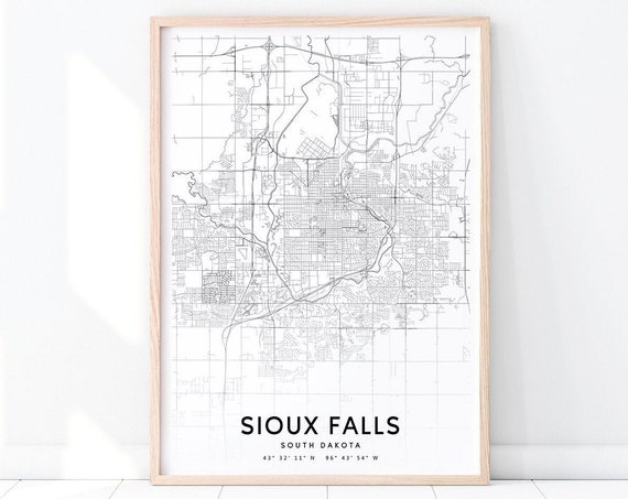 Sioux Falls Map Print South Dakota Art Poster City Street Road Minimalist Modern Wall Home Office Decor