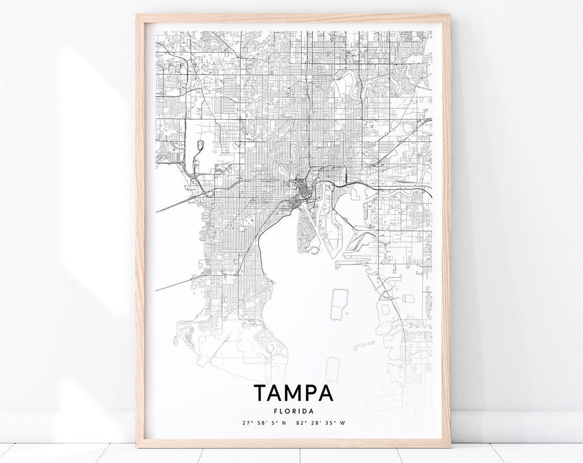 Tampa Florida Map Poster Minimalist City Street Coordinates Art