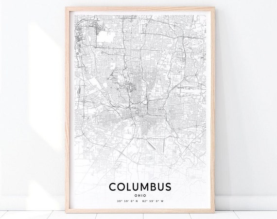 Columbus Map Print, Ohio Modern Minimalist Poster