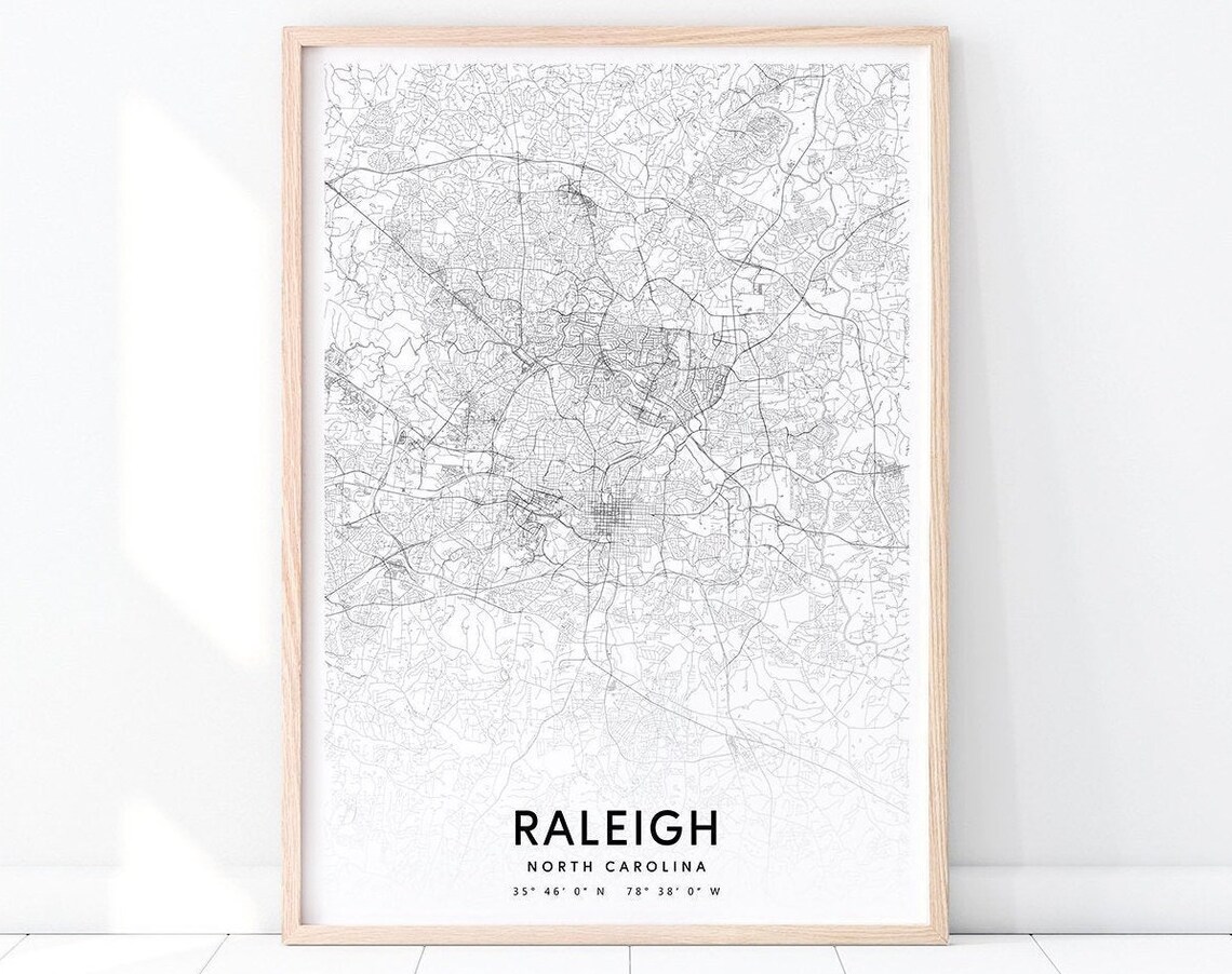 Raleigh North Carolina City Street Road Map Minimalist Modern Poster