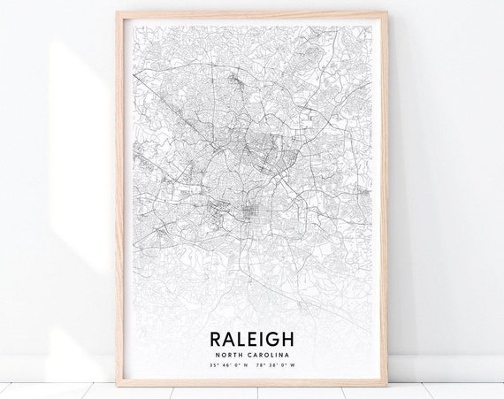 Raleigh Map Print North Carolina Usa Art Poster City Street Road Modern Wall Home Office Decor