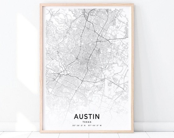 Austin Map Print Texas Usa Art Poster City Street Road Black White Modern Wall Office Decor