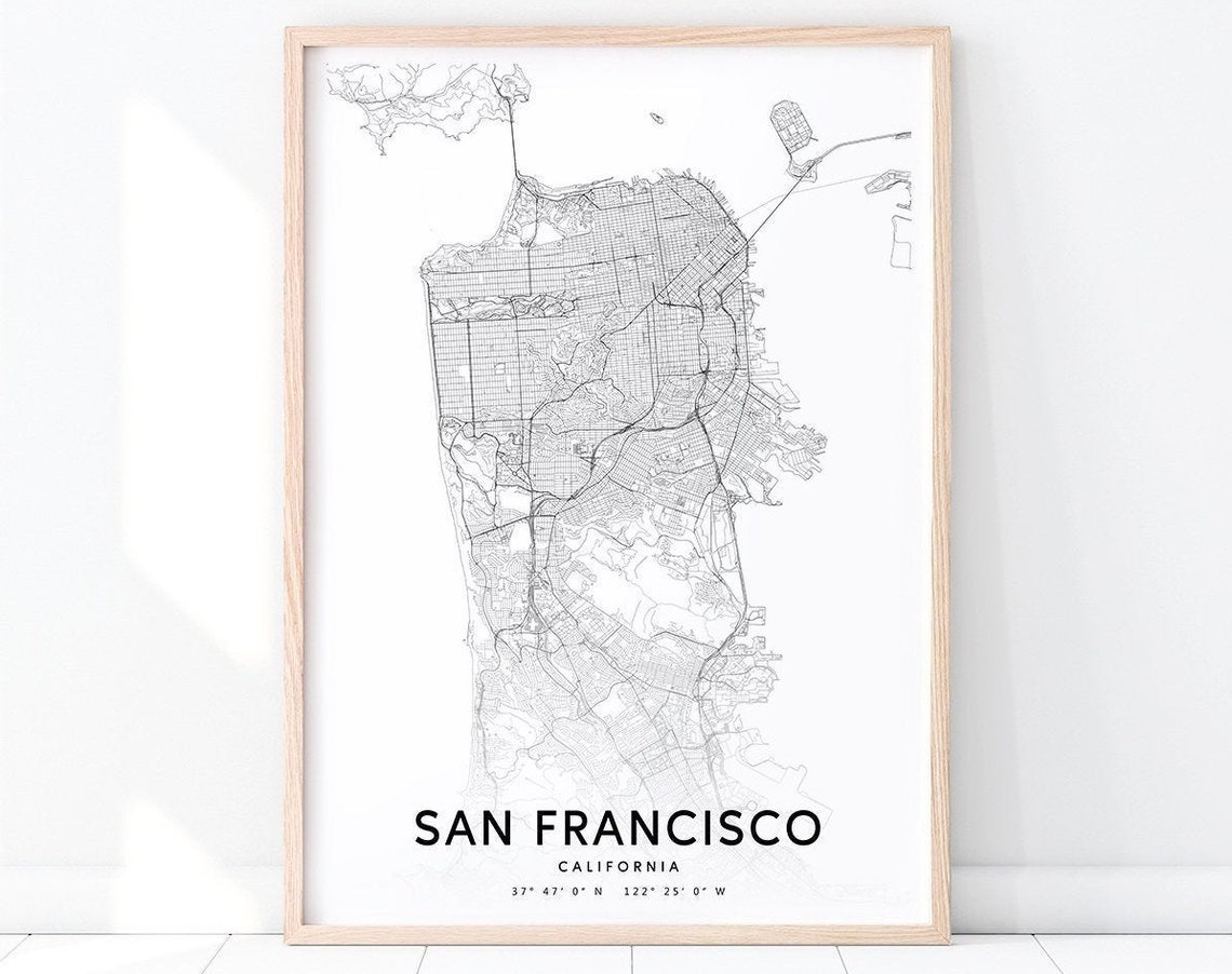 San Francisco Map Print Art Poster City Street Road Modern Wall Office Decor