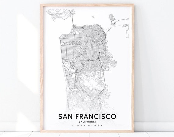 San Francisco Map Print Art Poster City Street Road Modern Wall Office Decor