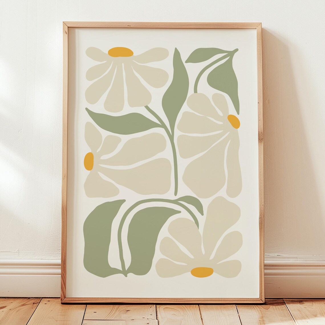 Matisse Inspired Boho Botanical Cream Sage Floral Wall Poster